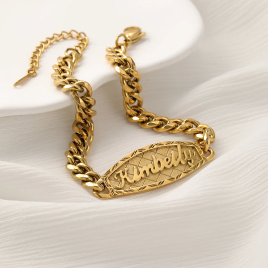 Pulsera 3D con Nombre Personalizado, Cadena Cubana de Acero Inoxidable UNISEX
