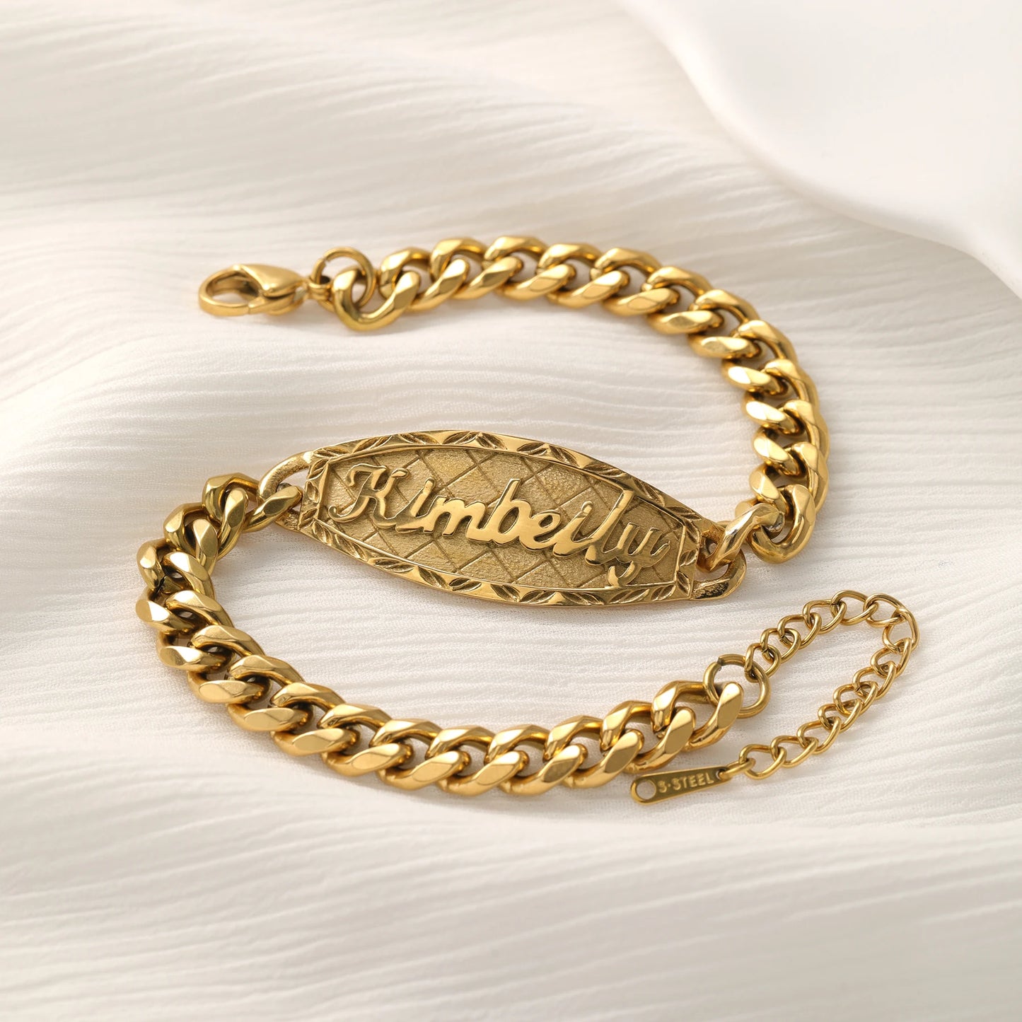 Pulsera 3D con Nombre Personalizado, Cadena Cubana de Acero Inoxidable UNISEX
