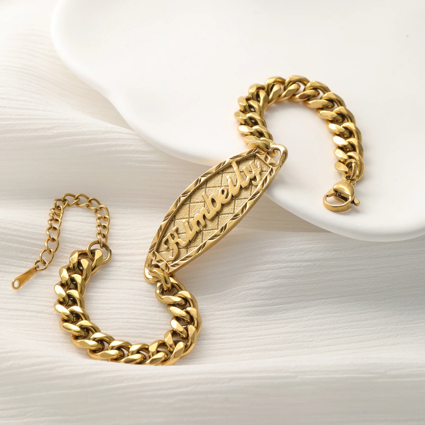 Pulsera 3D con Nombre Personalizado, Cadena Cubana de Acero Inoxidable UNISEX