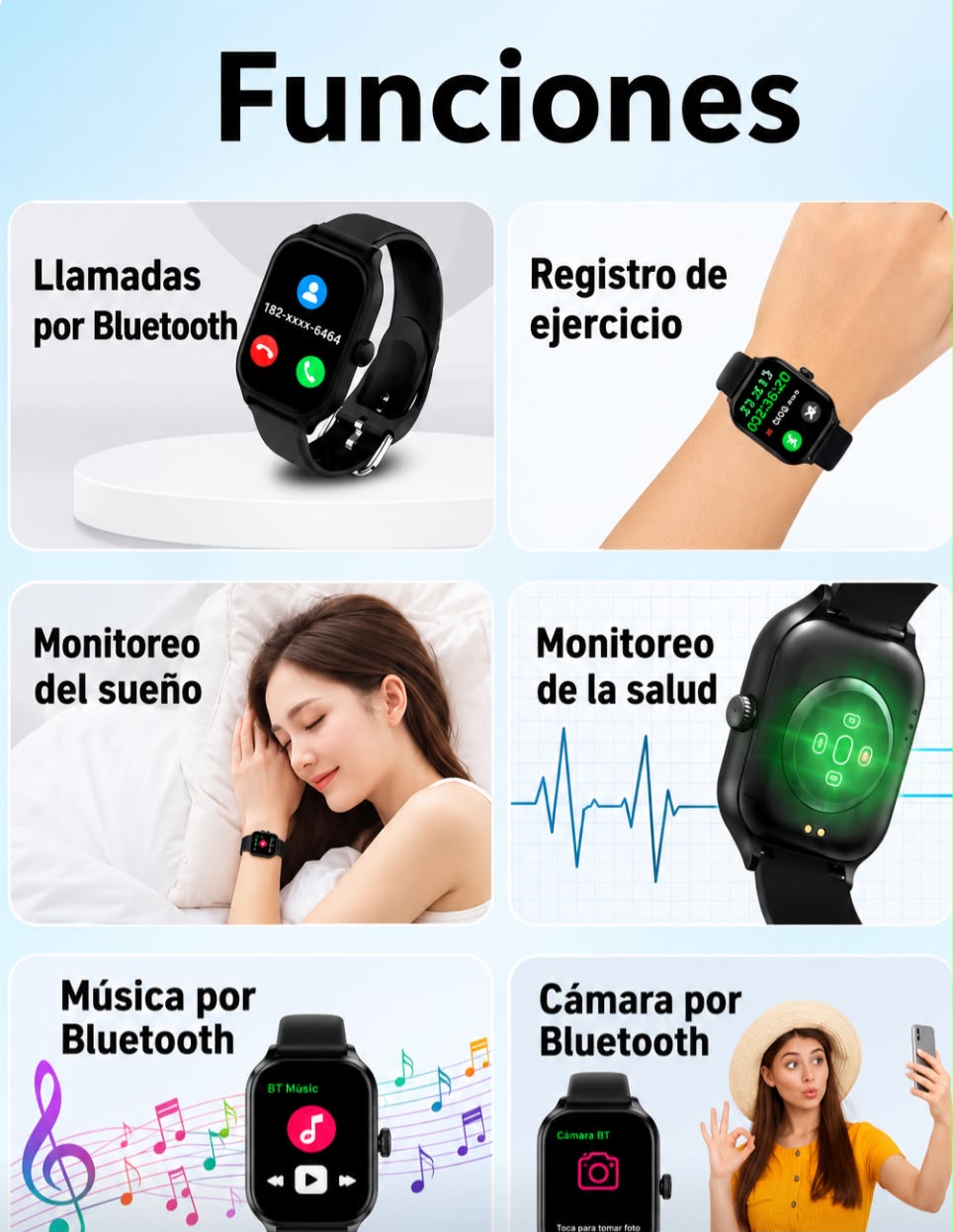 Reloj inteligente, pantalla completamente táctil HD
